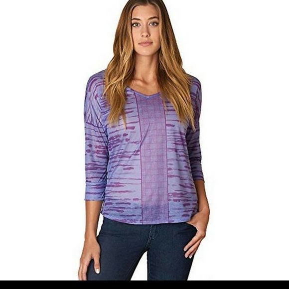 prAna Womens Aleah Top‎ Lightweight Semi Sheer Shirt XS Purple Abstract - Picture 1 of 6